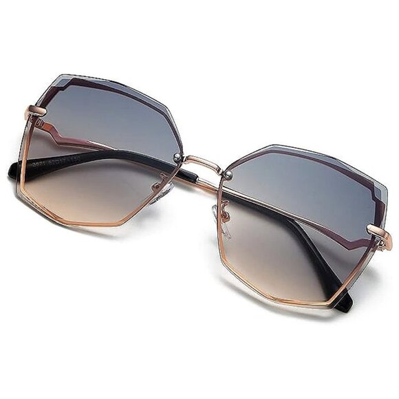 Sunglasses for Women trendy Polygon Oversized Fashion , Green Gradient Brown